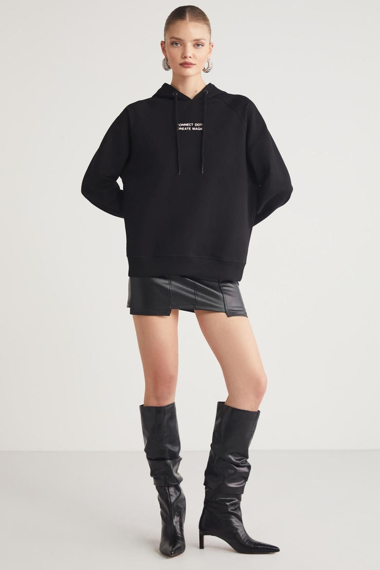 GLACE  Relaxed Siyah Tekli Sweatshirt