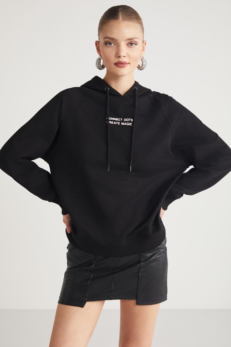GLACE  Relaxed Siyah Tekli Sweatshirt