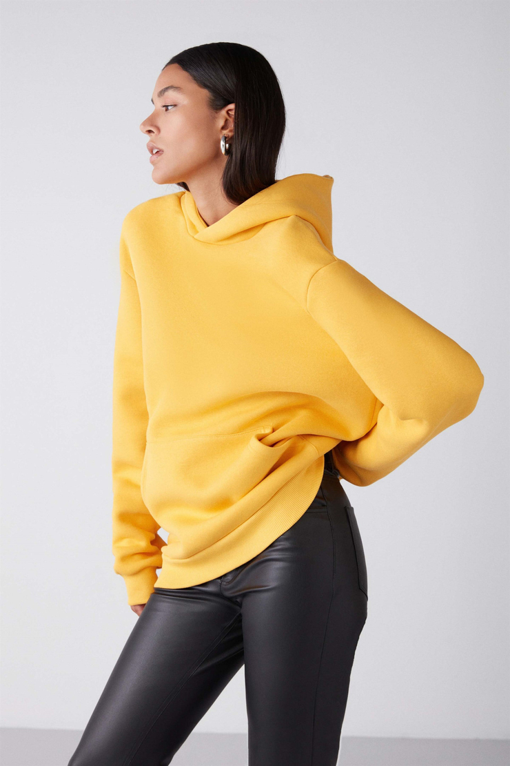 GLADA Örme Oversize Sarı  Sweatshirt