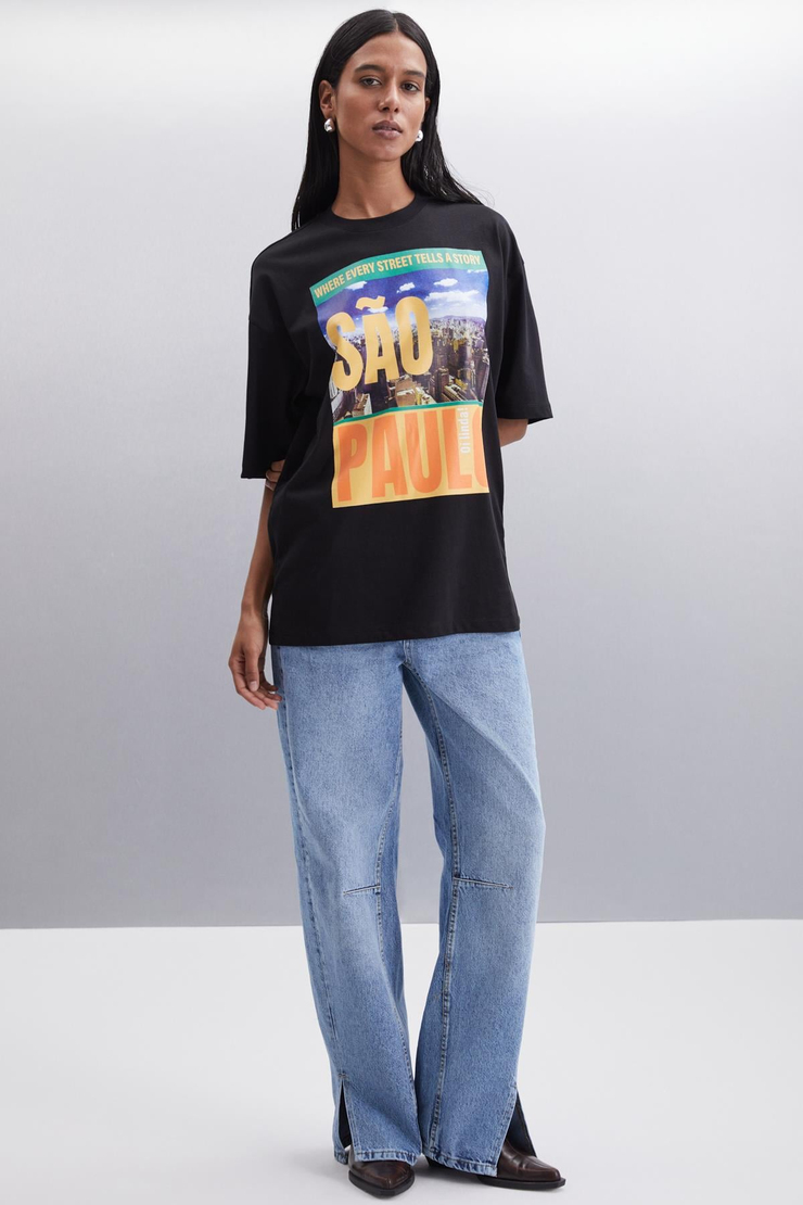 GLADYS  Oversize Siyah Tekli T-Shirt