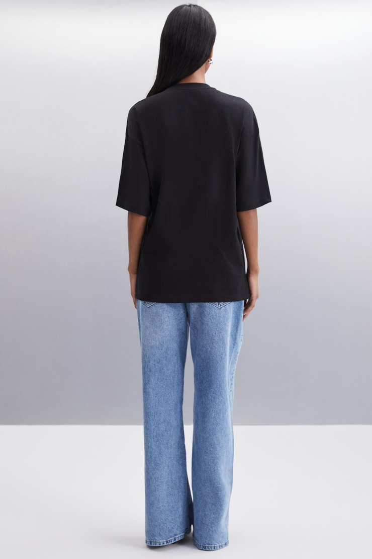 GLADYS  Oversize Siyah Tekli T-Shirt