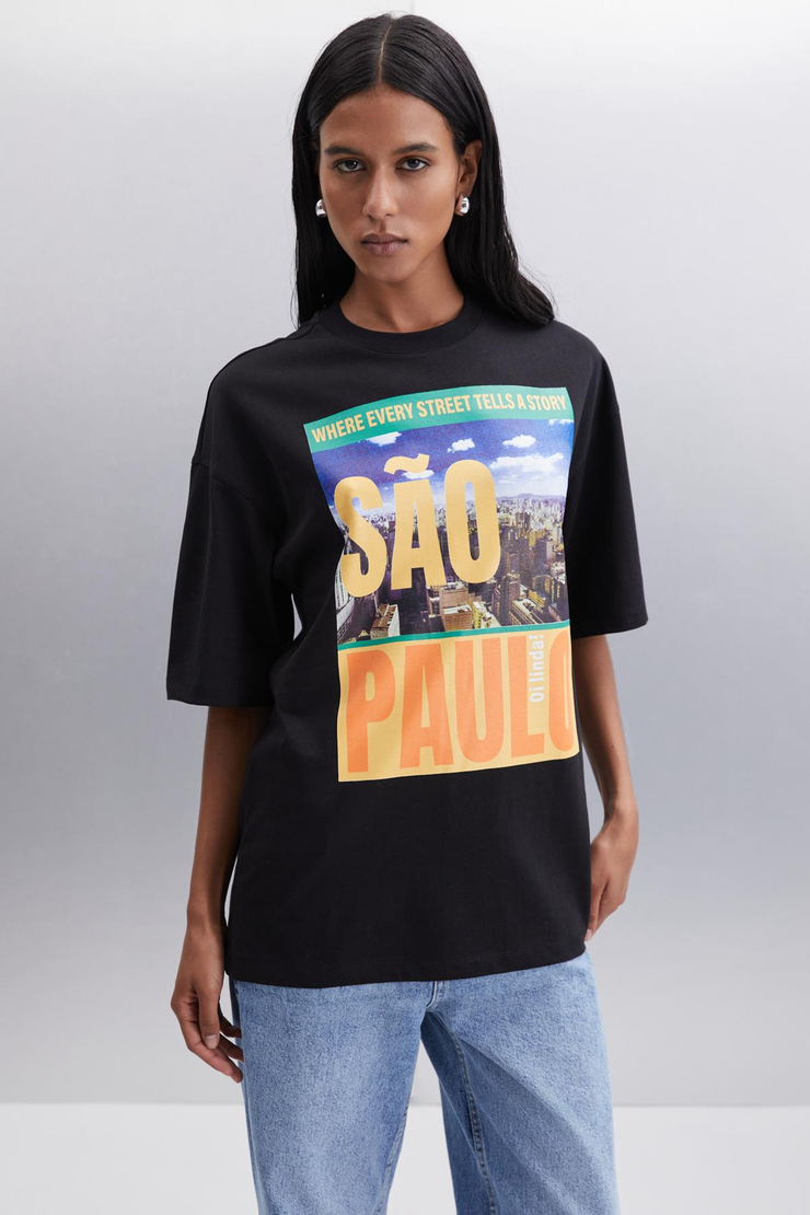 GLADYS  Oversize Siyah Tekli T-Shirt