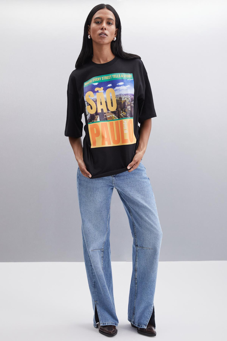 GLADYS  Oversize Siyah Tekli T-Shirt