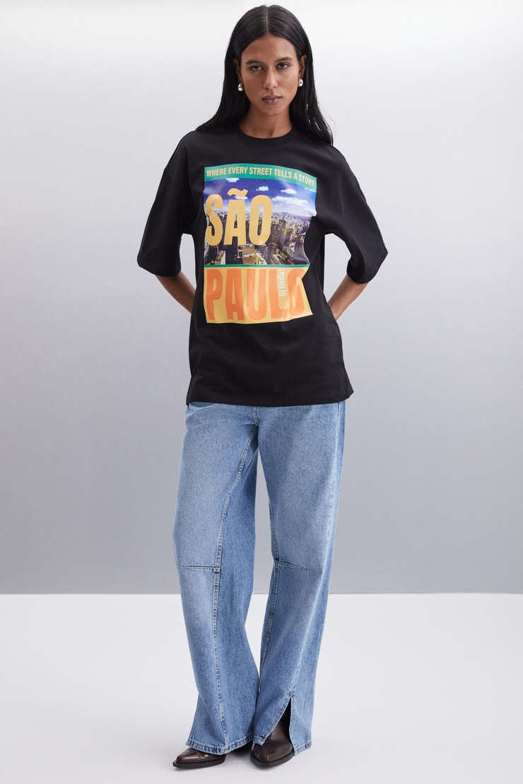 GLADYS  Oversize Siyah Tekli T-Shirt