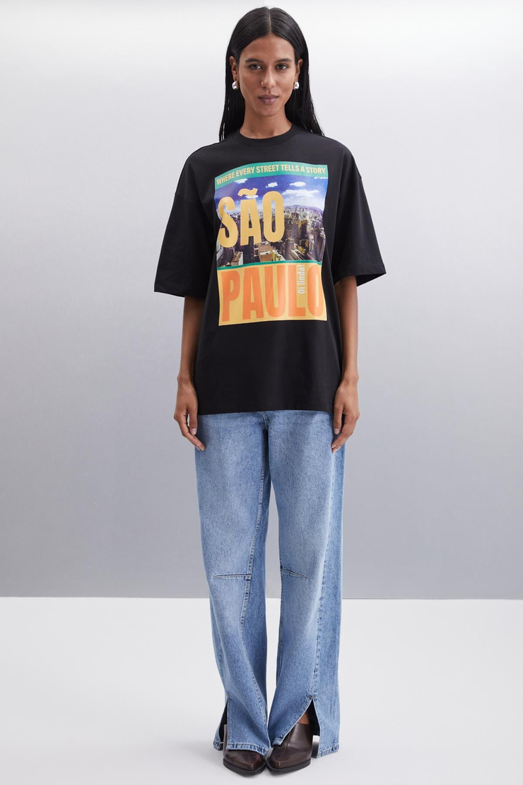 GLADYS  Oversize Siyah Tekli T-Shirt