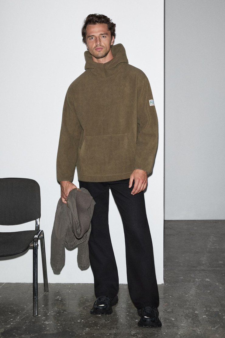 GLAIMSON Erkek Kapüşonlu Polar Haki Sweatshirt