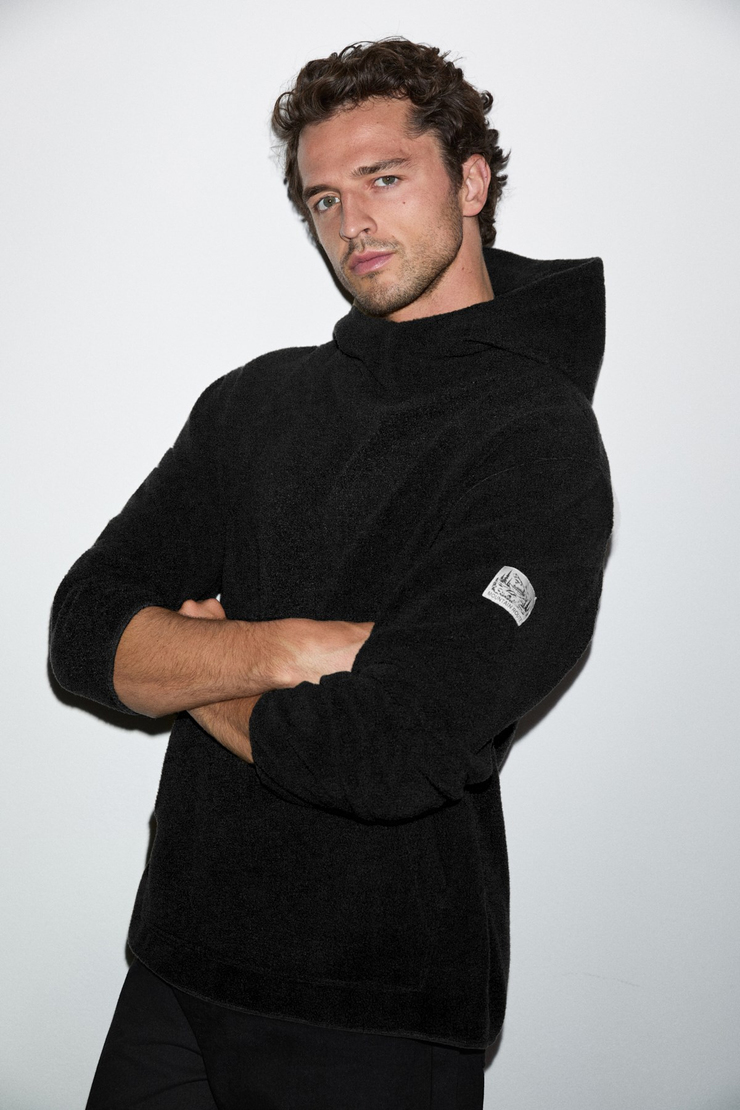 GLAIMSON Erkek Kapüşonlu Polar Siyah Sweatshirt