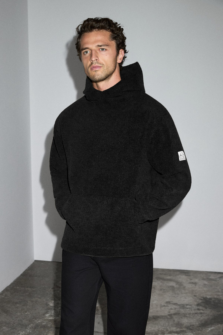 GLAIMSON Erkek Kapüşonlu Polar Siyah Sweatshirt