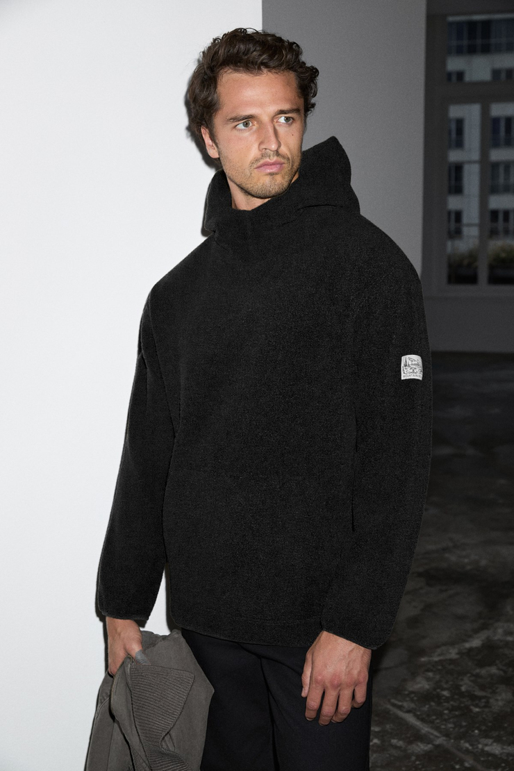 GLAIMSON Erkek Kapüşonlu Polar Siyah Sweatshirt