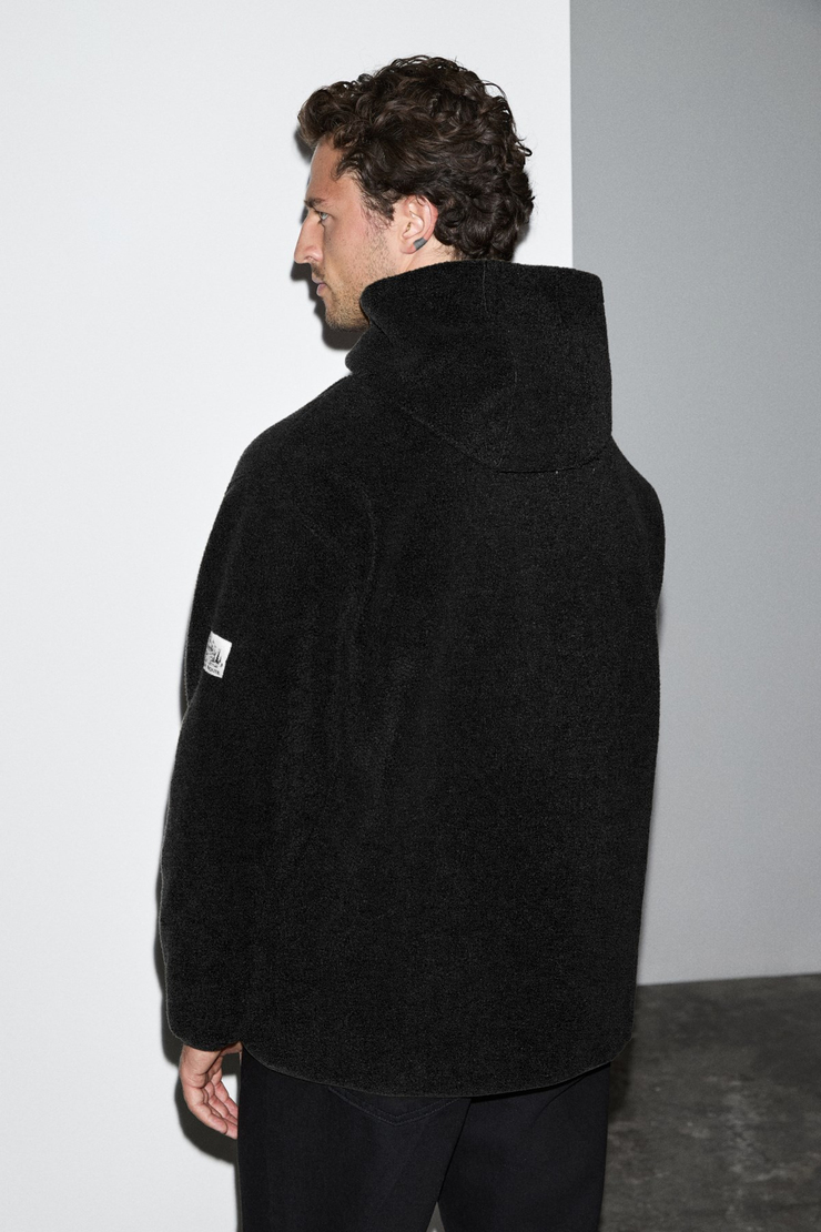 GLAIMSON Erkek Kapüşonlu Polar Siyah Sweatshirt