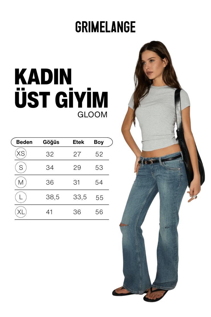 GLOOM Kadın Yumuşak Ve Esnek Fitilli Kumaşlı Bisiklet Yakalı Crop Grimelanj T-Shirt