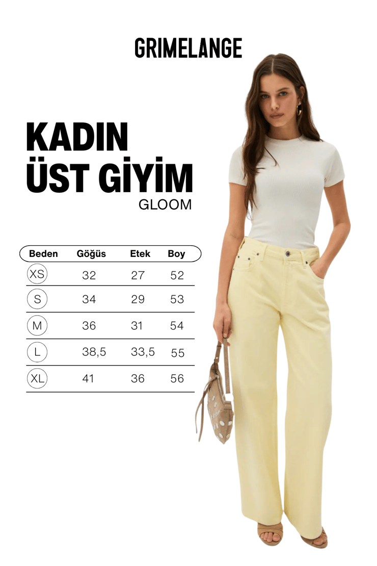 GLOOM Kadın Yumuşak Ve Esnek Fitilli Kumaşlı Bisiklet Yakalı Crop Ekru T-Shirt