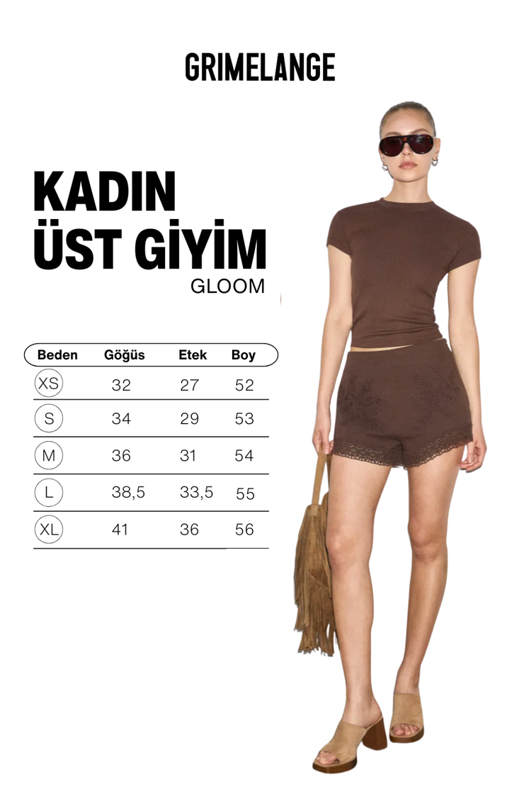 GLOOM Kadın Yumuşak Ve Esnek Kumaşlı Bisiklet Yakalı Crop Kahverengi T-Shirt