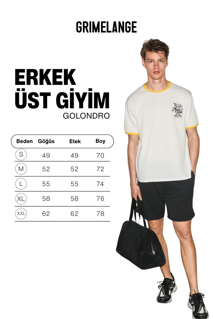 GOLONDRO Erkek %100 Organik Pamuklu Kontrast Biyeli Baskı Detaylı Regular Fit Ekru T-Shirt