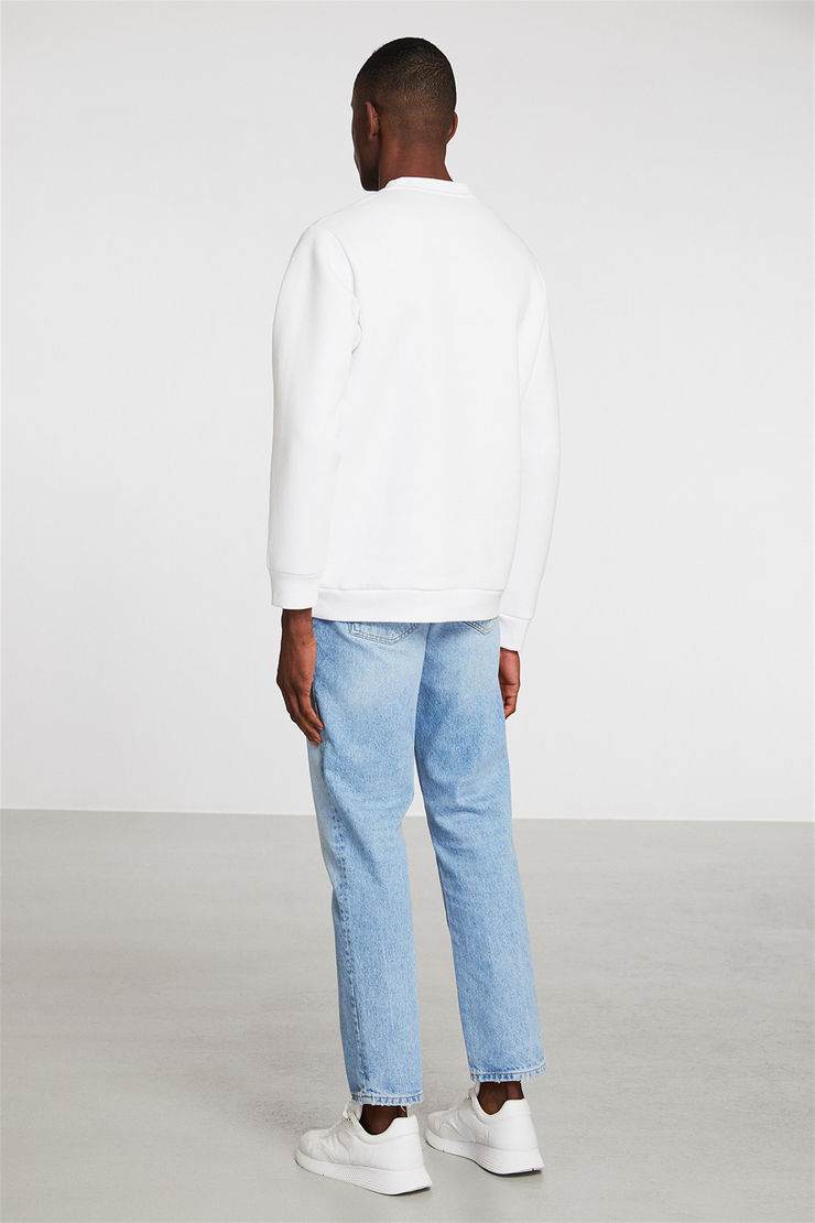 GRAVITY GALAKTICOS Erkek Beyaz Baskılı Yuvarlak Yaka Comfort Fit Sweatshirt