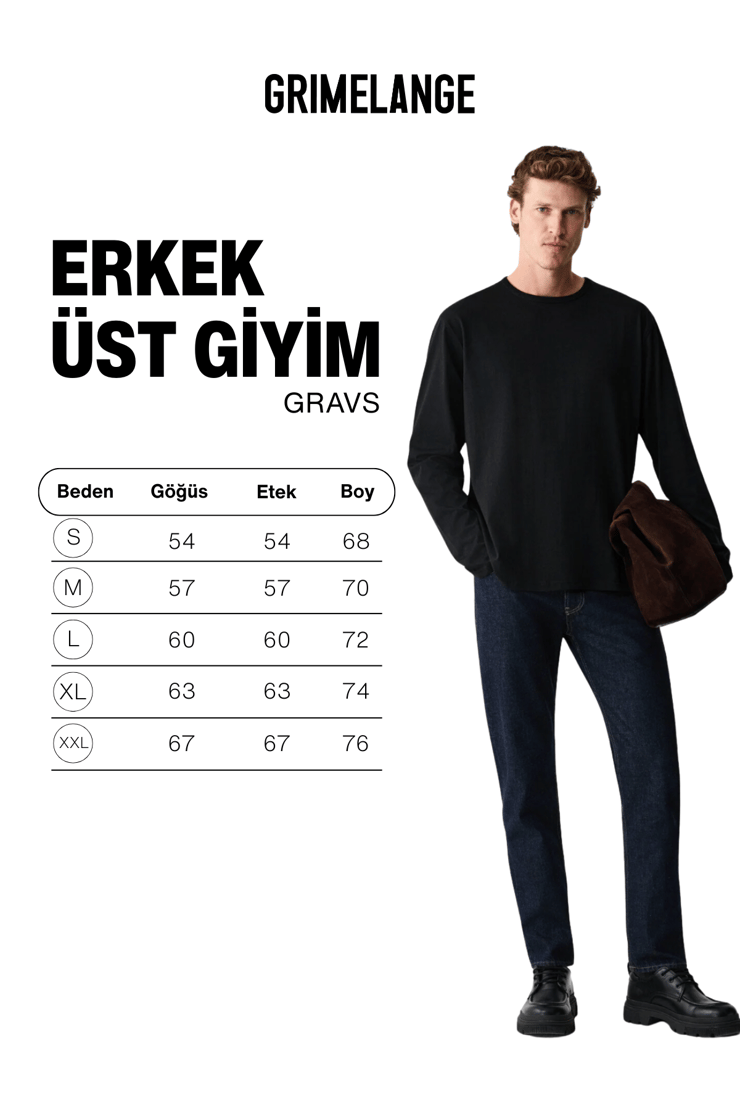 GRAVS Erkek %100 Pamuklu Yumuşak Kumaşlı Yuvarlak Yakalı Uzun Kollu Siyah T-Shirt