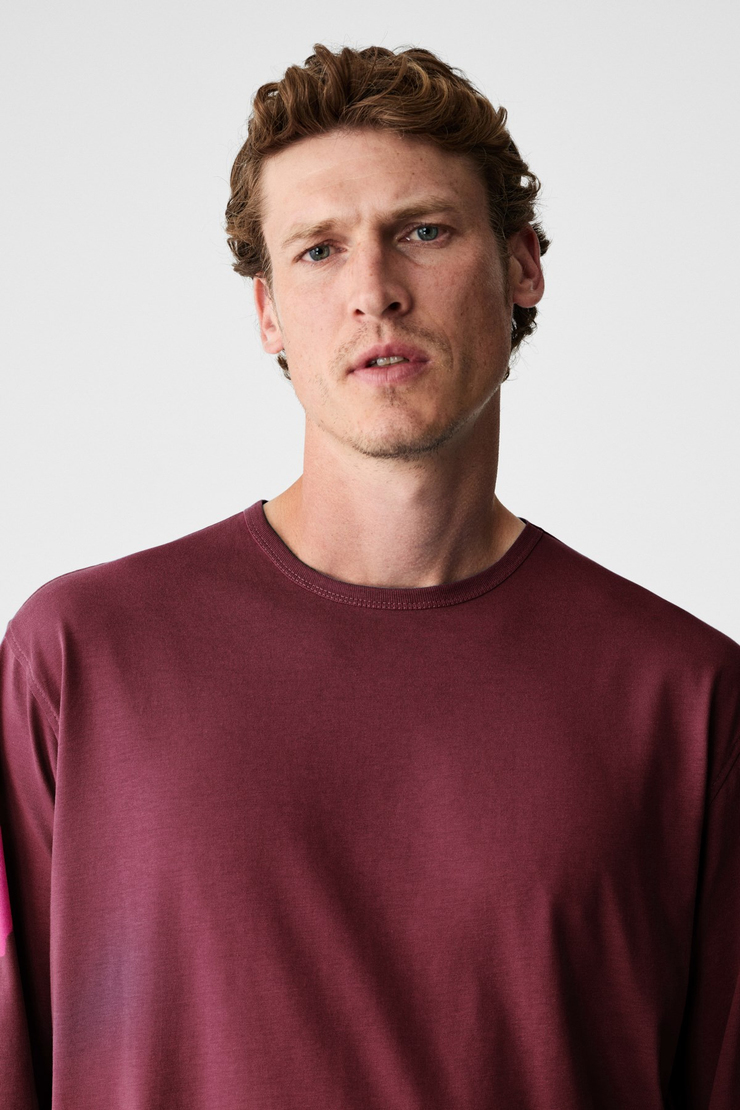 GRAVS Erkek %100 Pamuklu Yumuşak Kumaşlı Yuvarlak Yakalı Uzun Kollu Bordo T-Shirt