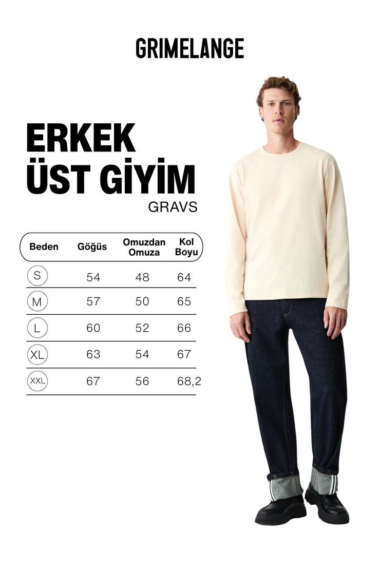 GRAVS Erkek %100 Pamuklu Yumuşak Kumaşlı Yuvarlak Yakalı Uzun Kollu Bej T-Shirt