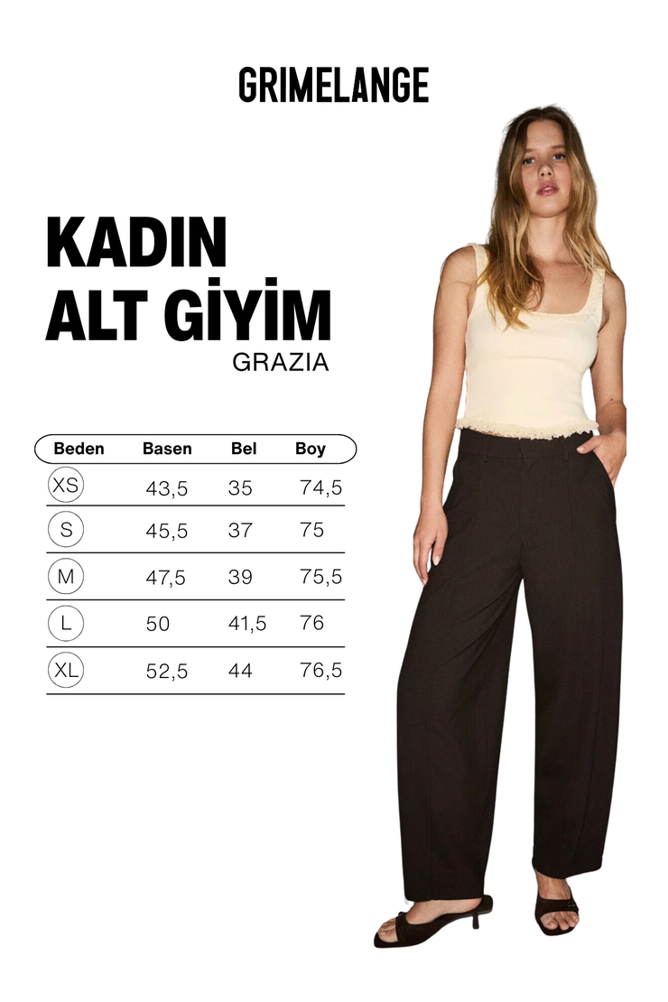 GRAZIA Kadın Yumuşak Dokulu  Dokuma Kumaşlı Balon Paça Kahverengi Pantolon