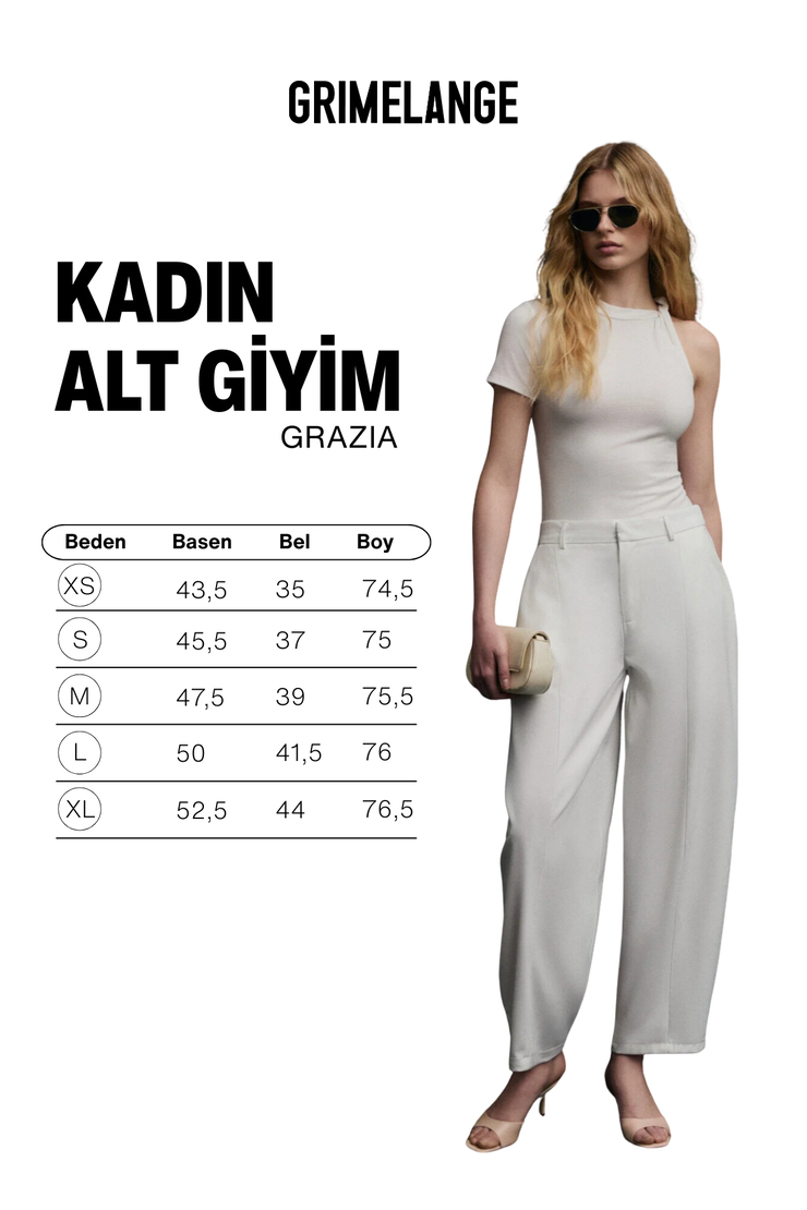 GRAZIA Kadın Yumuşak Dokulu  Dokuma Kumaşlı Balon Paça Ekru Pantolon