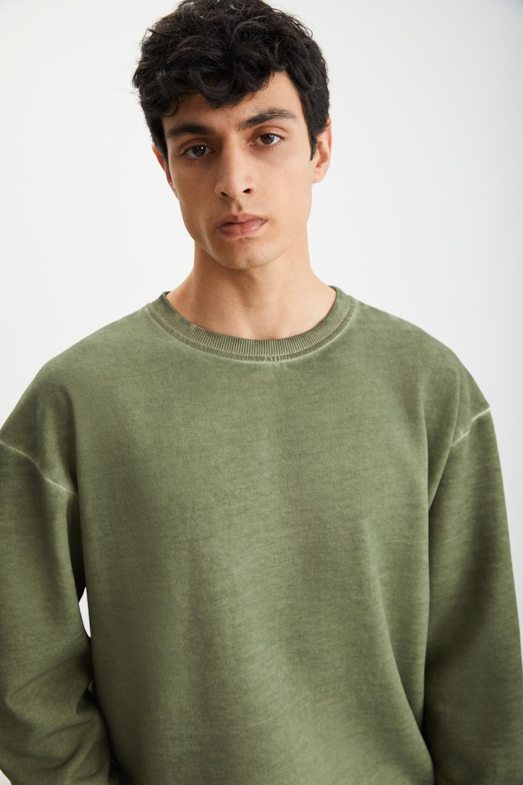 GREGOR Basic Oversize Haki Tekli Sweatshirt