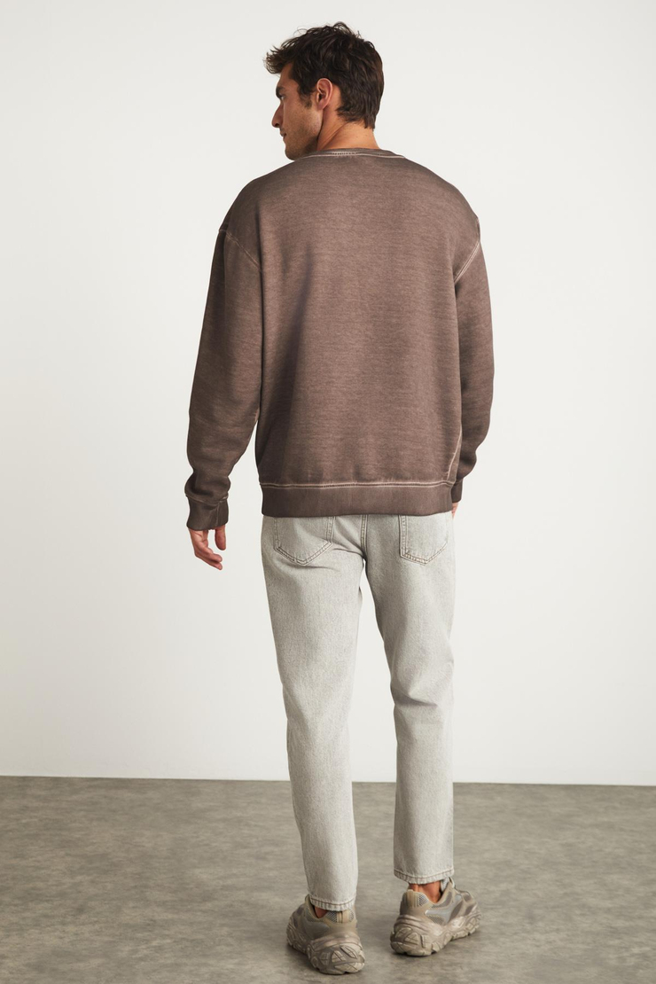 GREGOR Basic Oversize Kahverengi Tekli Sweatshirt