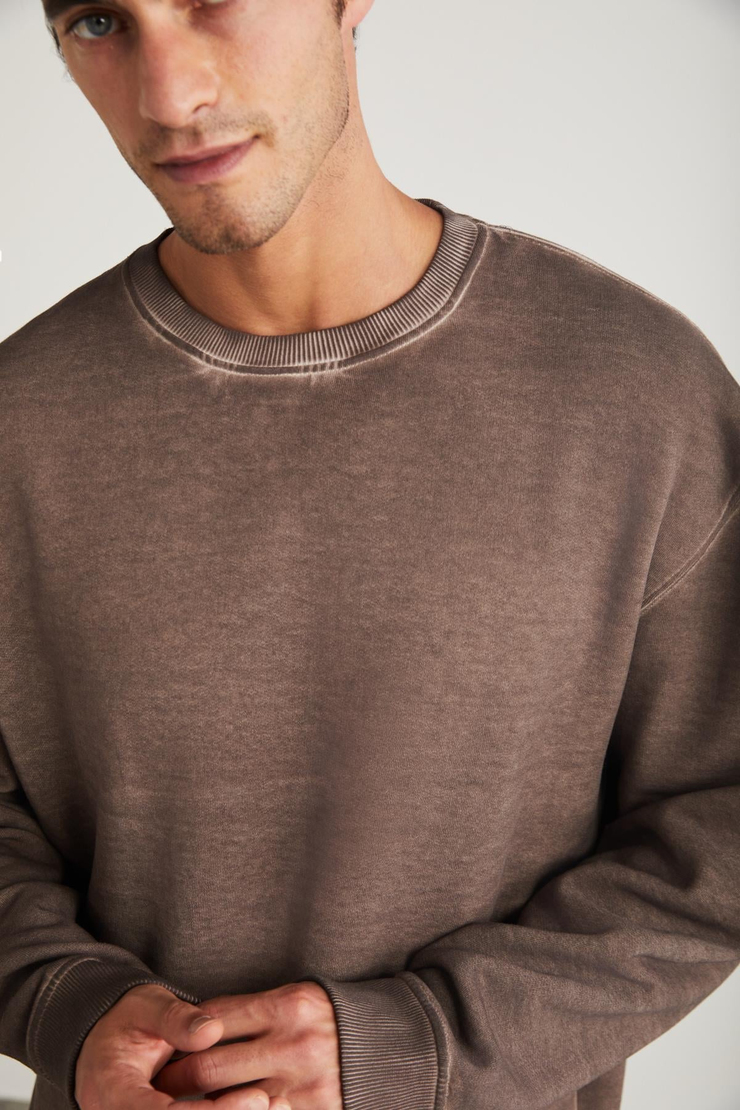 GREGOR Basic Oversize Kahverengi Tekli Sweatshirt