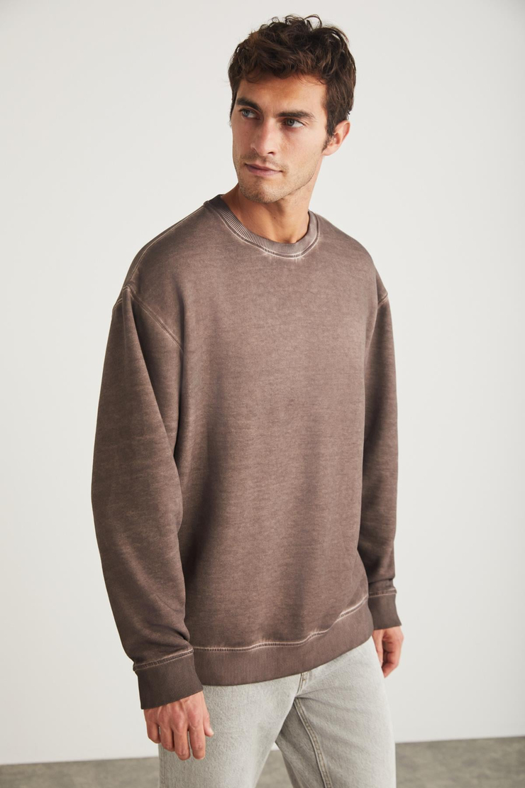 GREGOR Basic Oversize Kahverengi Tekli Sweatshirt