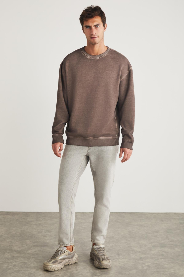 GREGOR Basic Oversize Kahverengi Tekli Sweatshirt