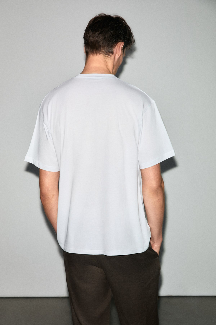 GUARDIANO Erkek %100 Organik Pamuklu Baskı Detaylı Rahat Kalıp Beyaz T-Shirt
