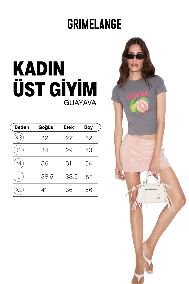 GUAYAVA Kadın Yumuşak Ve Esnek Kumaşlı Baskı Detaylı Vucuda Oturan Gri T-Shirt
