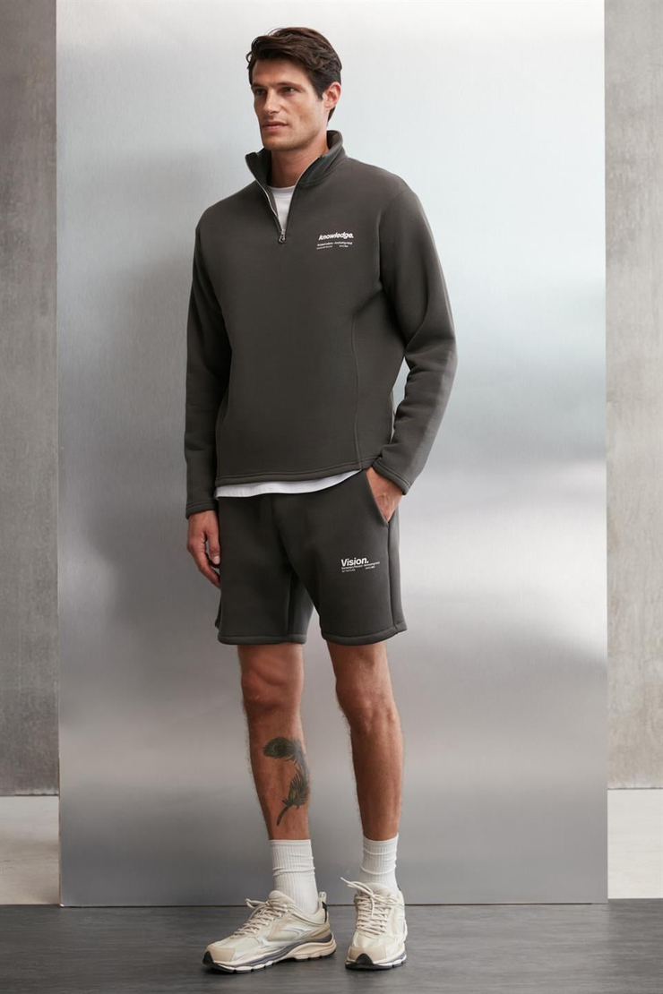 HALDEN Örme Oversize Koyu Gri Tekli Sweatshirt