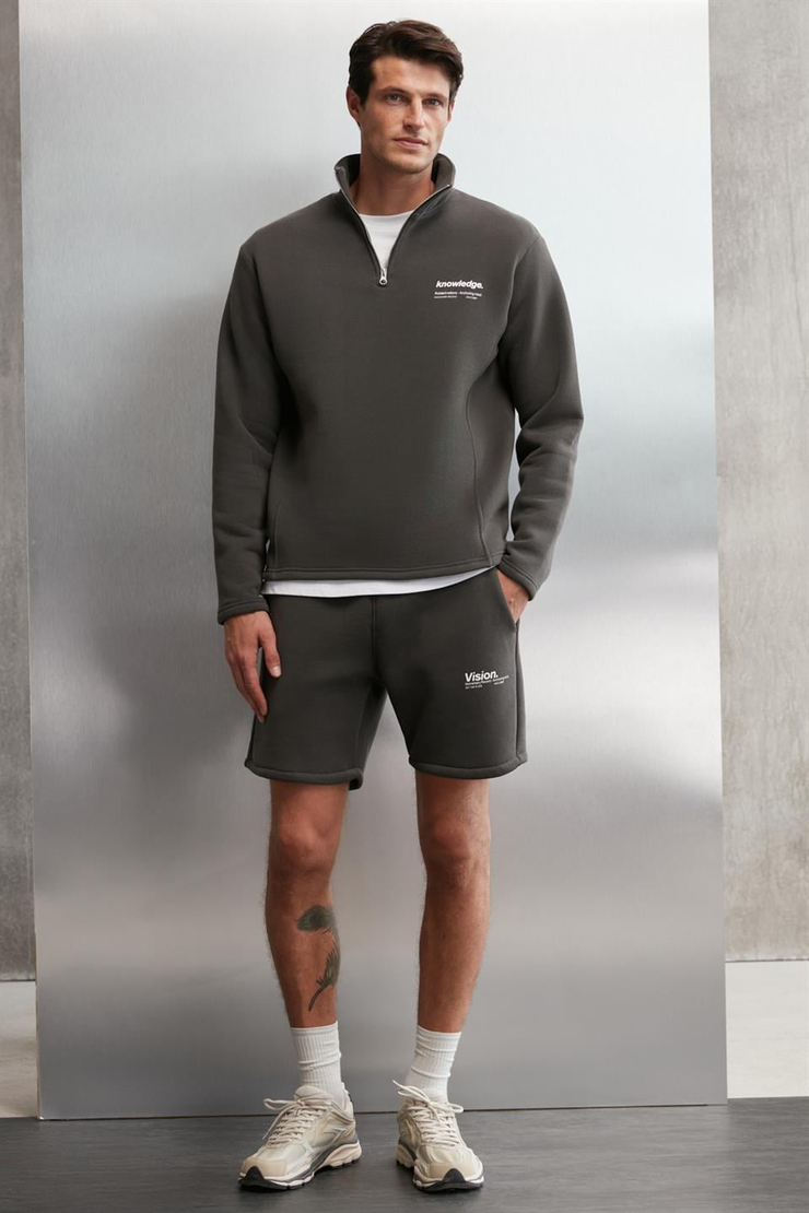 HALDEN Örme Oversize Koyu Gri Tekli Sweatshirt