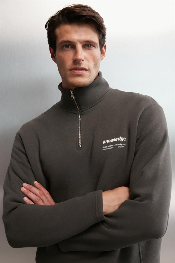 HALDEN Örme Oversize Koyu Gri Tekli Sweatshirt