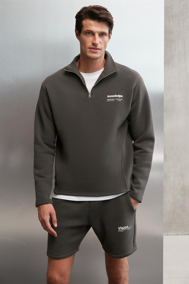 HALDEN Örme Oversize Koyu Gri Tekli Sweatshirt
