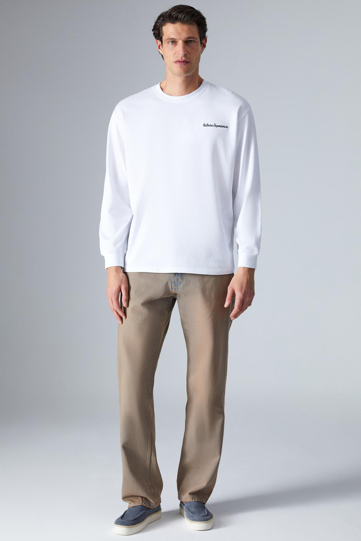 HANDEL Erkek Comfort Fit Uzun Kollu Beyaz T-Shirt