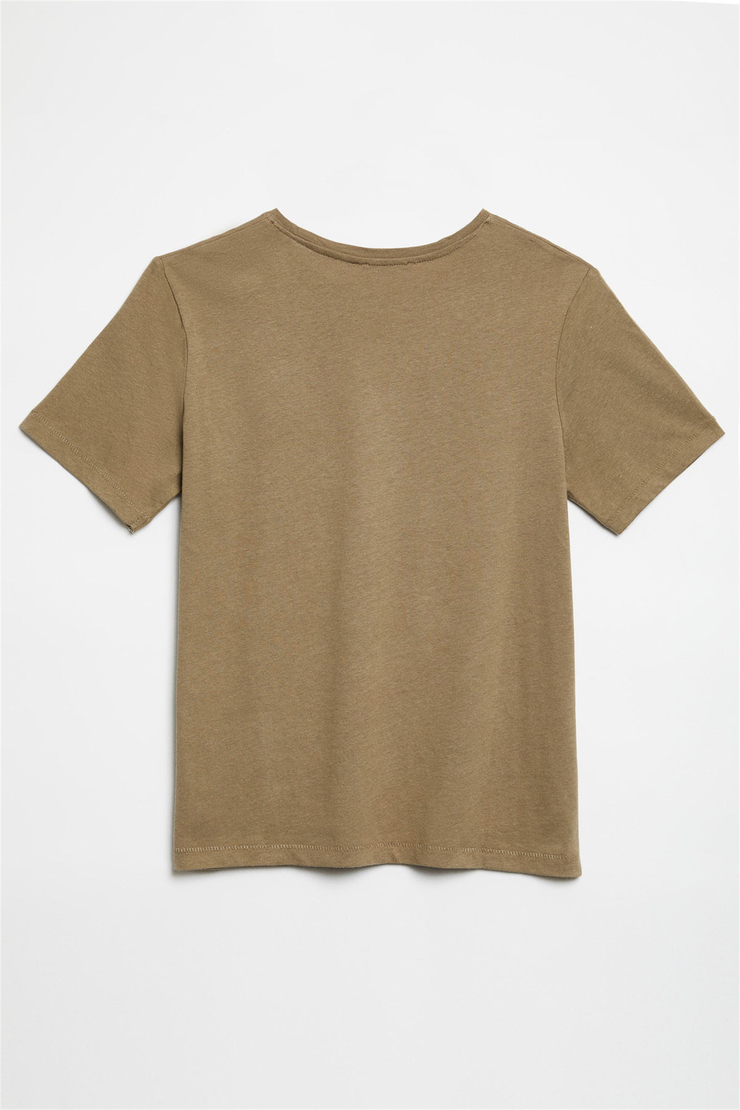 HANNAH Kadın Haki Düz Renk Yuvarlak Yaka Comfort Fit T-Shirt