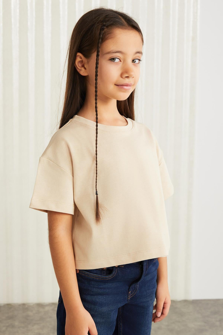 HEIDA  Boxy Bej Tekli T-Shirt