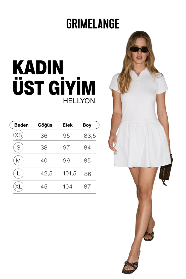 HELLYON Kadın Üstü Esnek Kumaşlı Eteği Poplin Polo Yaka Beyaz Elbise