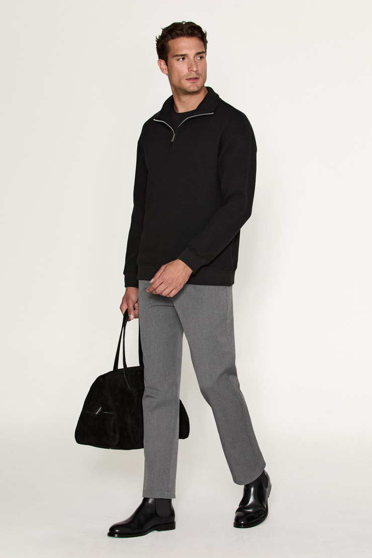 HELOR Erkek Organik Pamuklu Fermuarlı Dik Yaka Siyah Sweatshirt