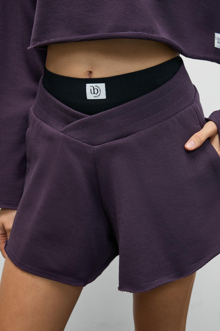 HELOSIE Kadın Asimetrik Bel Kemerli Oversize Mor Şort