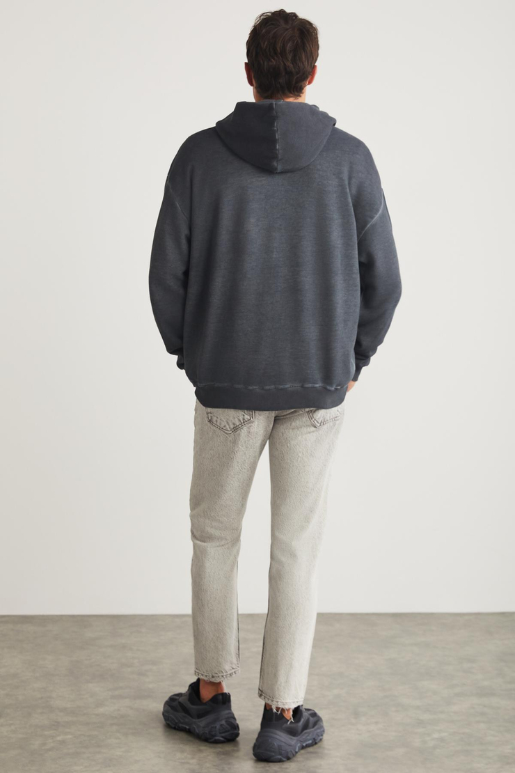 HENDRICK Basic Oversize Koyu Gri Tekli Sweatshirt