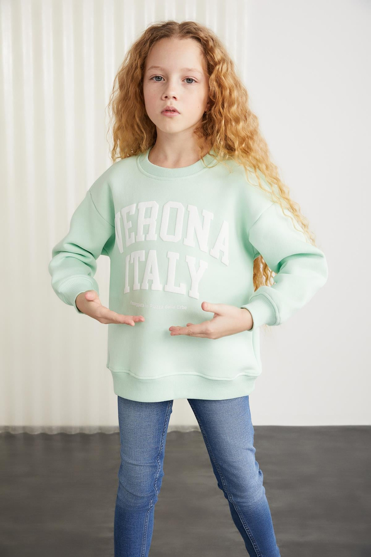 HERMIA  Regular Mint Yeşil Tekli Sweatshirt