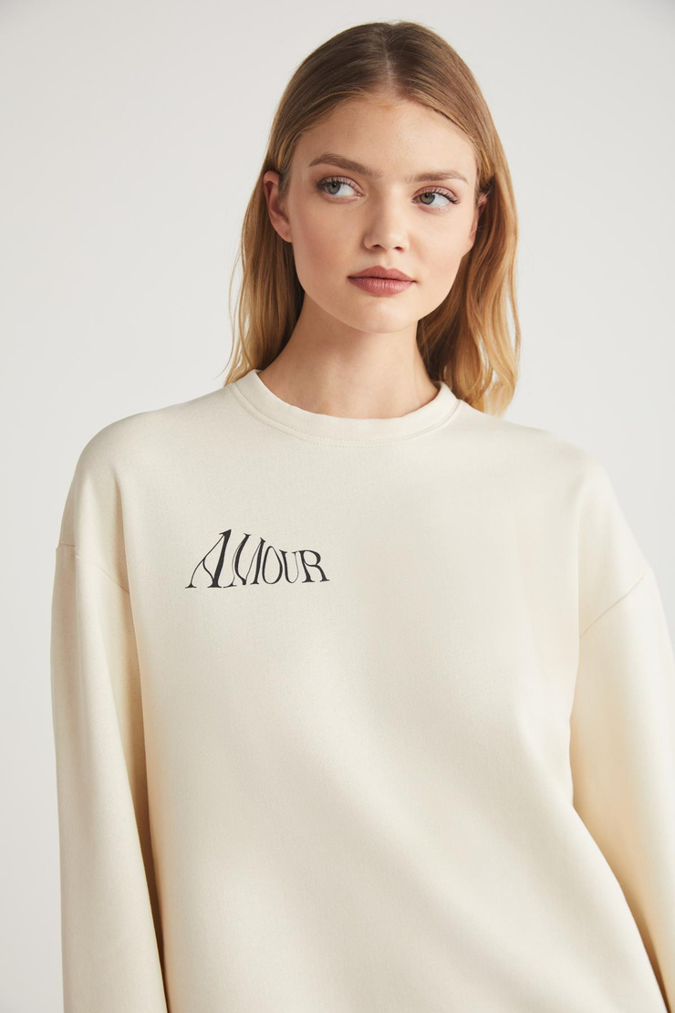 HETTY  Relaxed Ekru Tekli Sweatshirt
