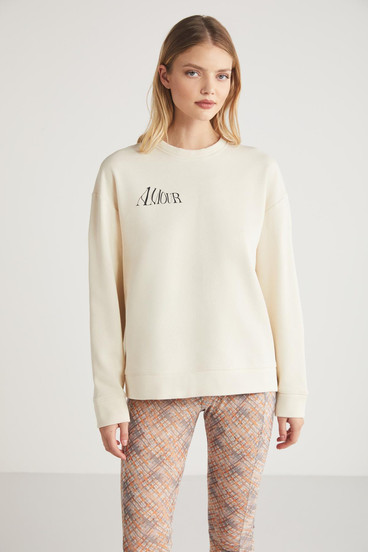 HETTY  Relaxed Ekru Tekli Sweatshirt