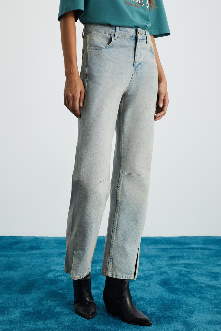 HEYLEY Basic Straight Mavi Tekli Jeans