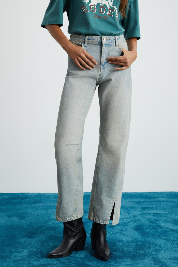 HEYLEY Basic Straight Mavi Tekli Jeans