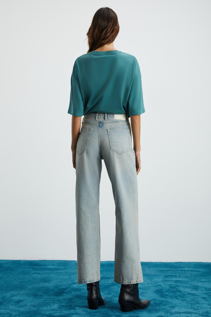 HEYLEY Basic Straight Mavi Tekli Jeans
