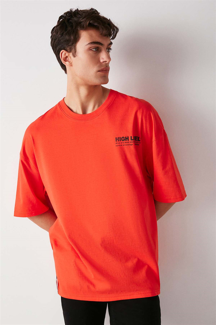 HİGH Örme Ekstra Oversize Kırmızı  T-Shirt