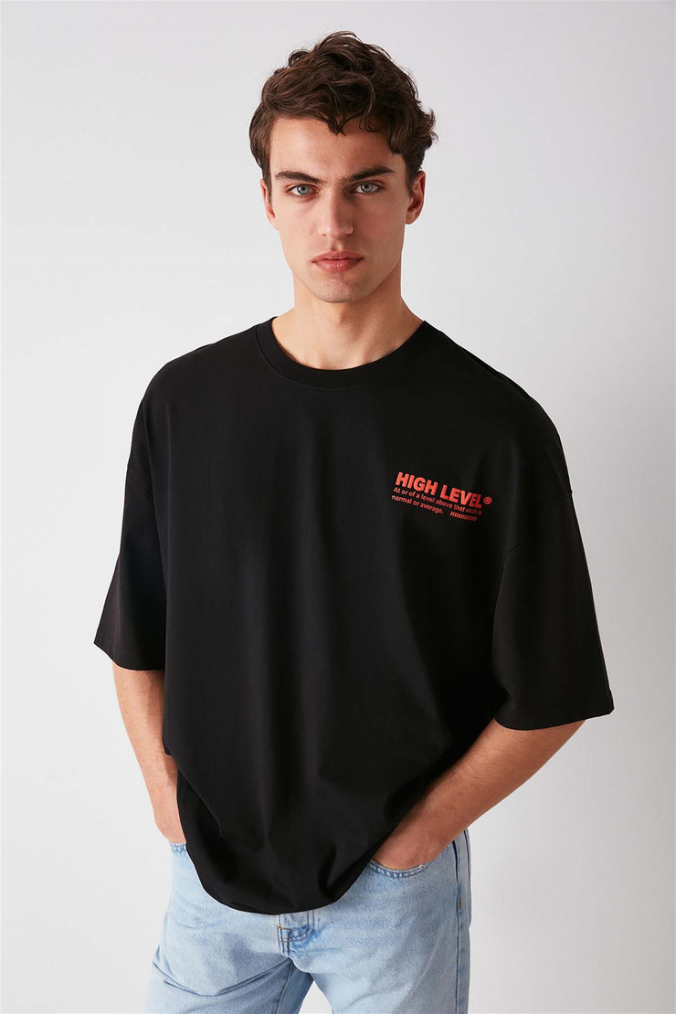 HİGH Örme Ekstra Oversize Siyah  T-Shirt